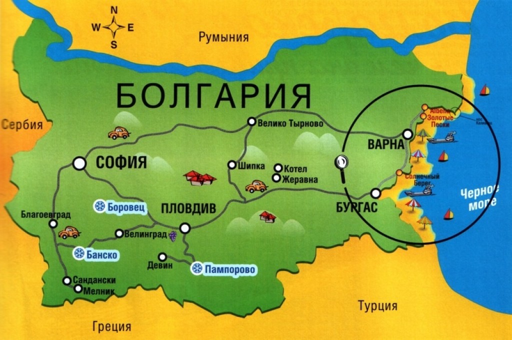Карта болгарии подробная на русском языке в крупном масштабе